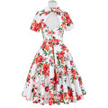 Belle Poque Stock Kurzarm Hollowed Zurück Retro Vintage 50er Floral Print Baumwoll Pinup Kleid BP000028-6